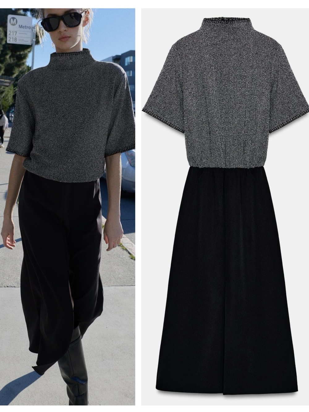 ZARA combination midi dress